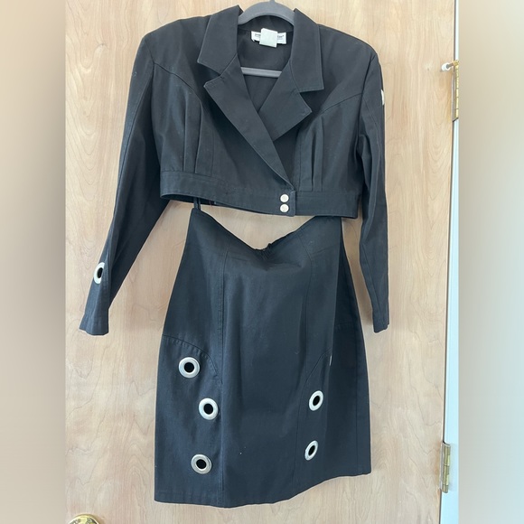 YOUNG EDWARDIAN Rare Vintage Black Two Piece Set Bolero Jacket/Skirt Size 9 - Picture 3 of 10